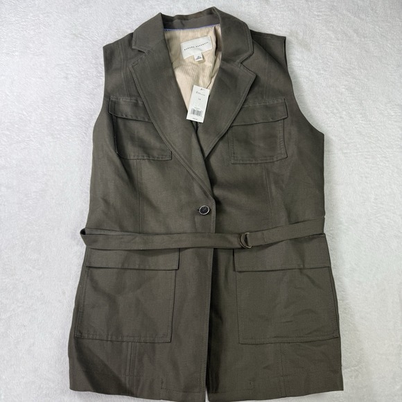 Banana Republic Jackets & Blazers - Banana Republic Olive Green Safari Travel Utility Vest Womens Size 14 Linen NWT